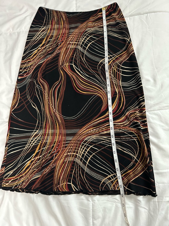 Vintage 90s La Belle Black Skirt with Gold and Brown Wave Print - Medium - Picture 7 of 8